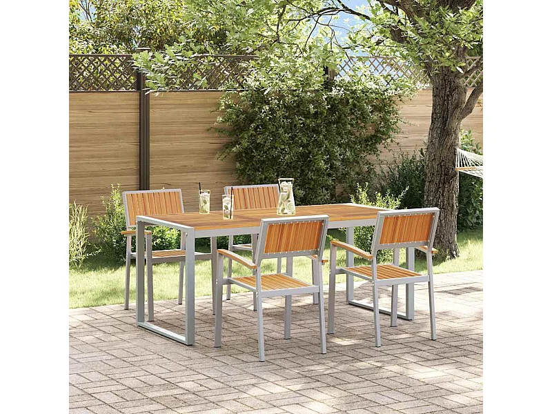 Ensemble de salle à manger pour jardin 5 pcs Gris et marron
