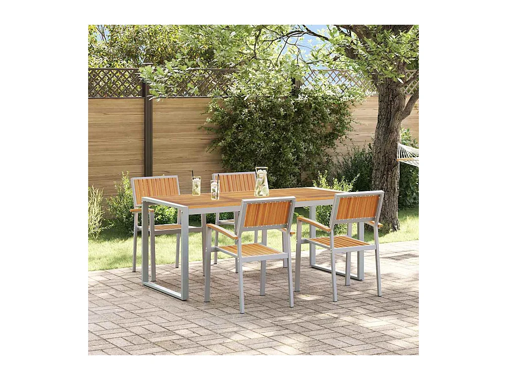 Ensemble de salle à manger pour jardin 5 pcs Gris et marron