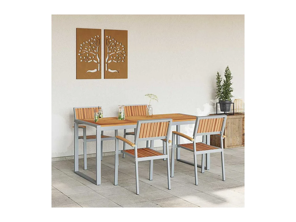 Ensemble de salle à manger pour jardin 5 pcs Gris et marron
