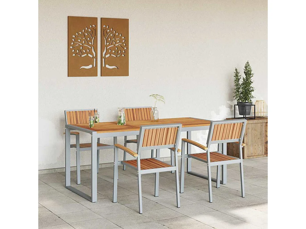 Ensemble de salle à manger pour jardin 5 pcs Gris et marron