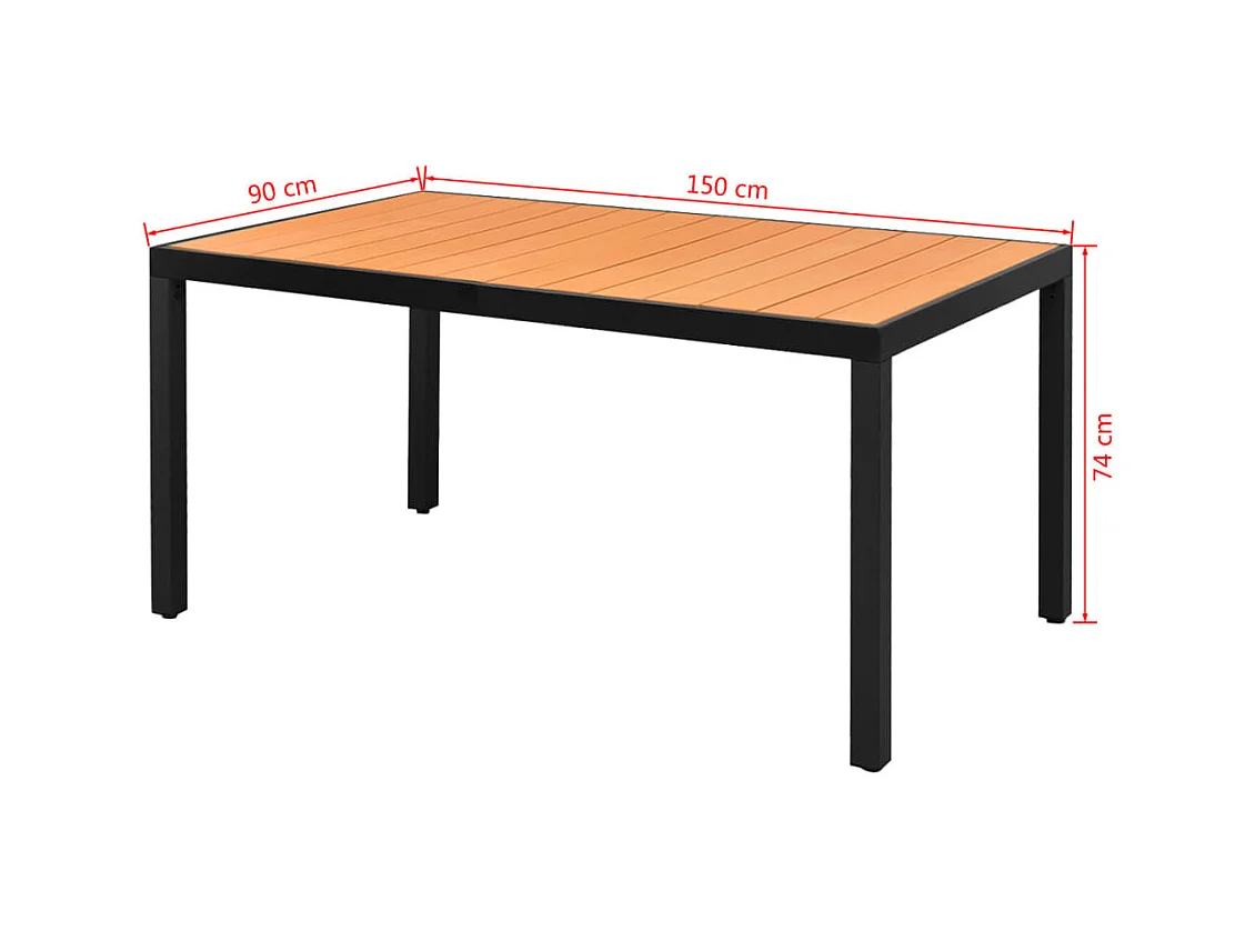 Bruine tuintafel 150 x 90 x 74 cm Aluminium en WPC