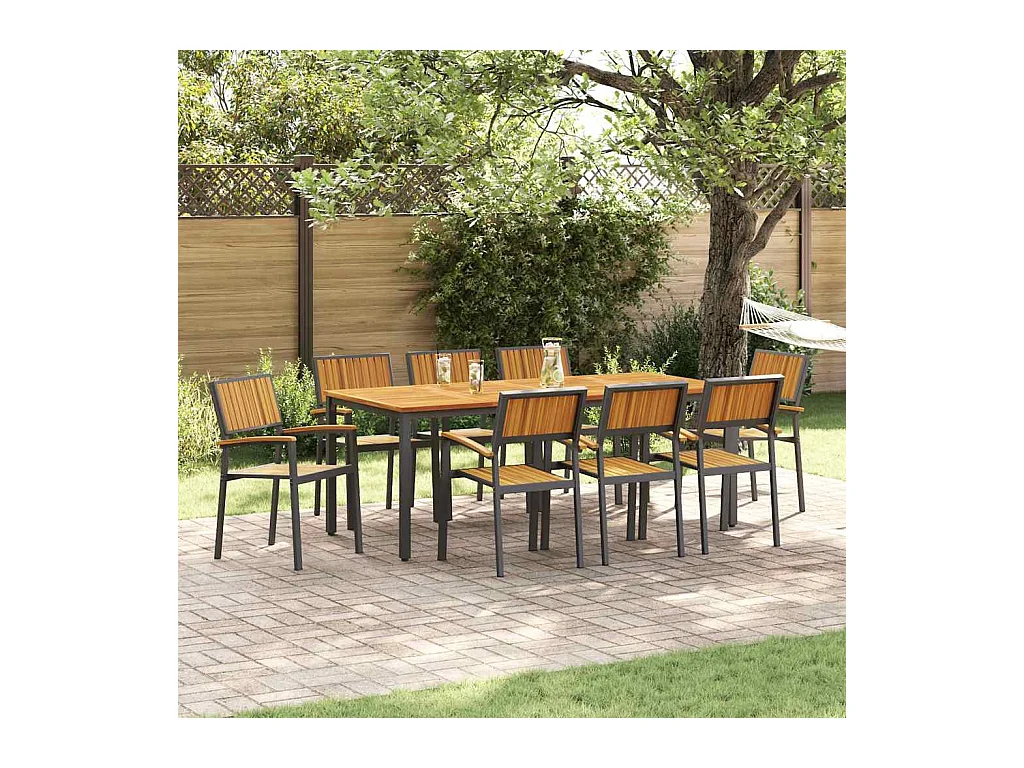 Ensemble de salle à manger pour jardin 9 pcs Noir et marron