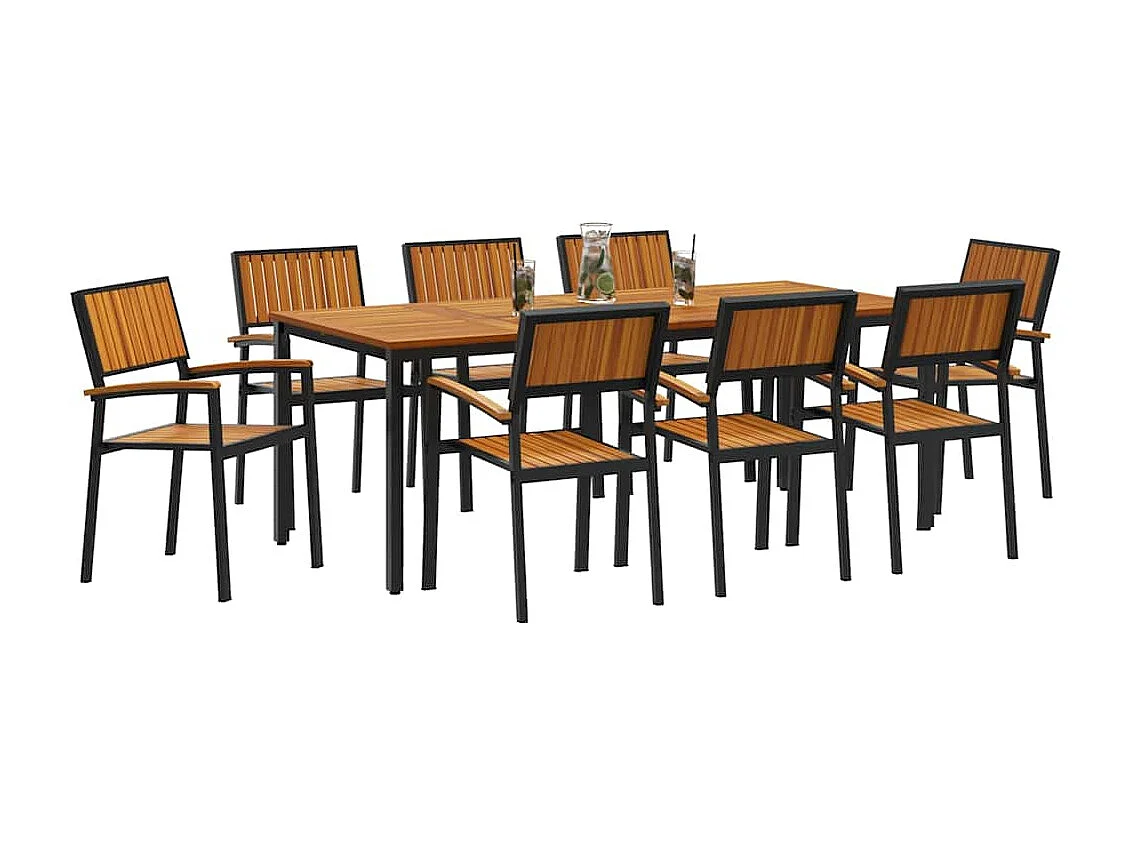 Juego de comedor de jardín de 9 piezas en negro y marrón