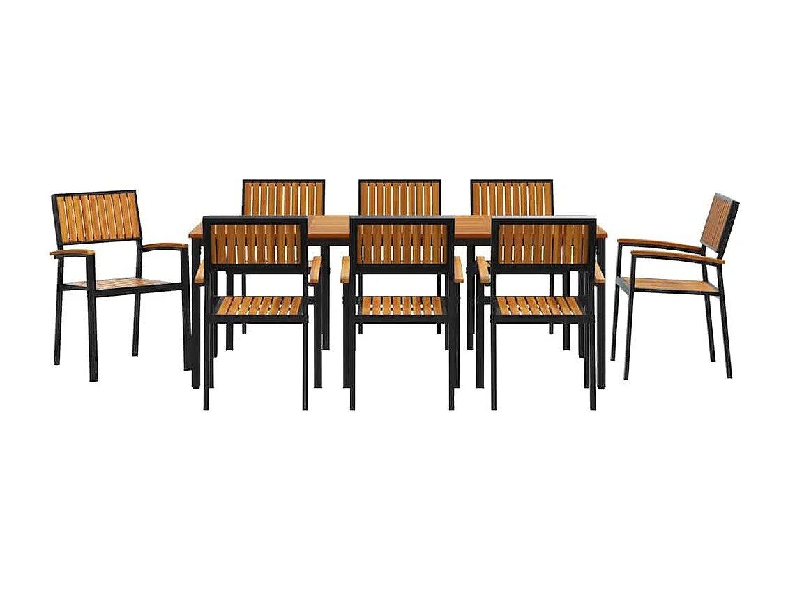 Juego de comedor de jardín de 9 piezas en negro y marrón