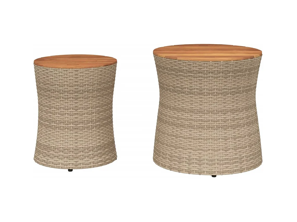 stuks tuintafels met beige houten blad en polyrotan