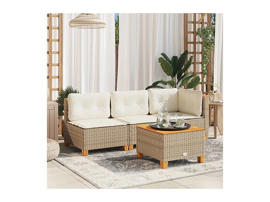 Mesa de jardín beige 55x55x36 cm resina trenzada y madera de acacia