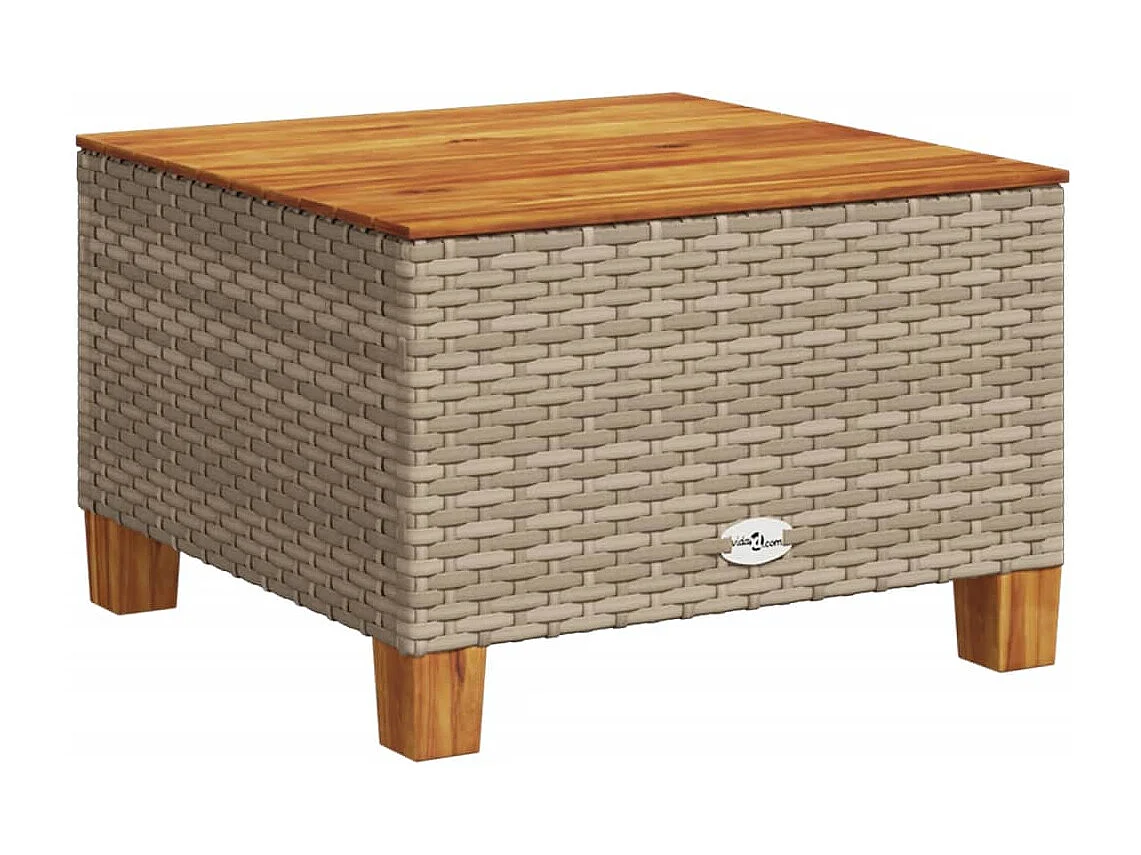 Mesa de jardín beige 55x55x36 cm resina trenzada y madera de acacia