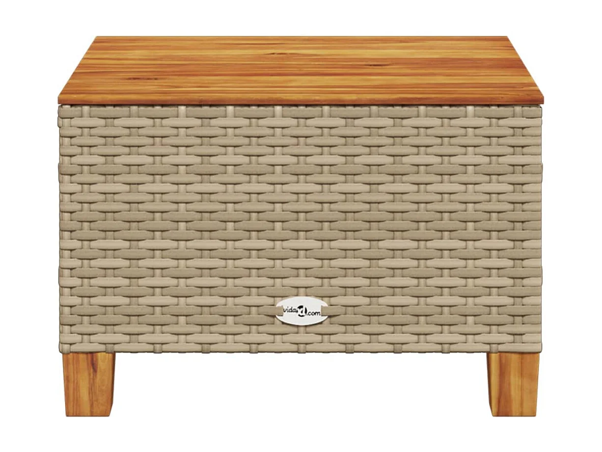 Mesa de jardín beige 55x55x36 cm resina trenzada y madera de acacia
