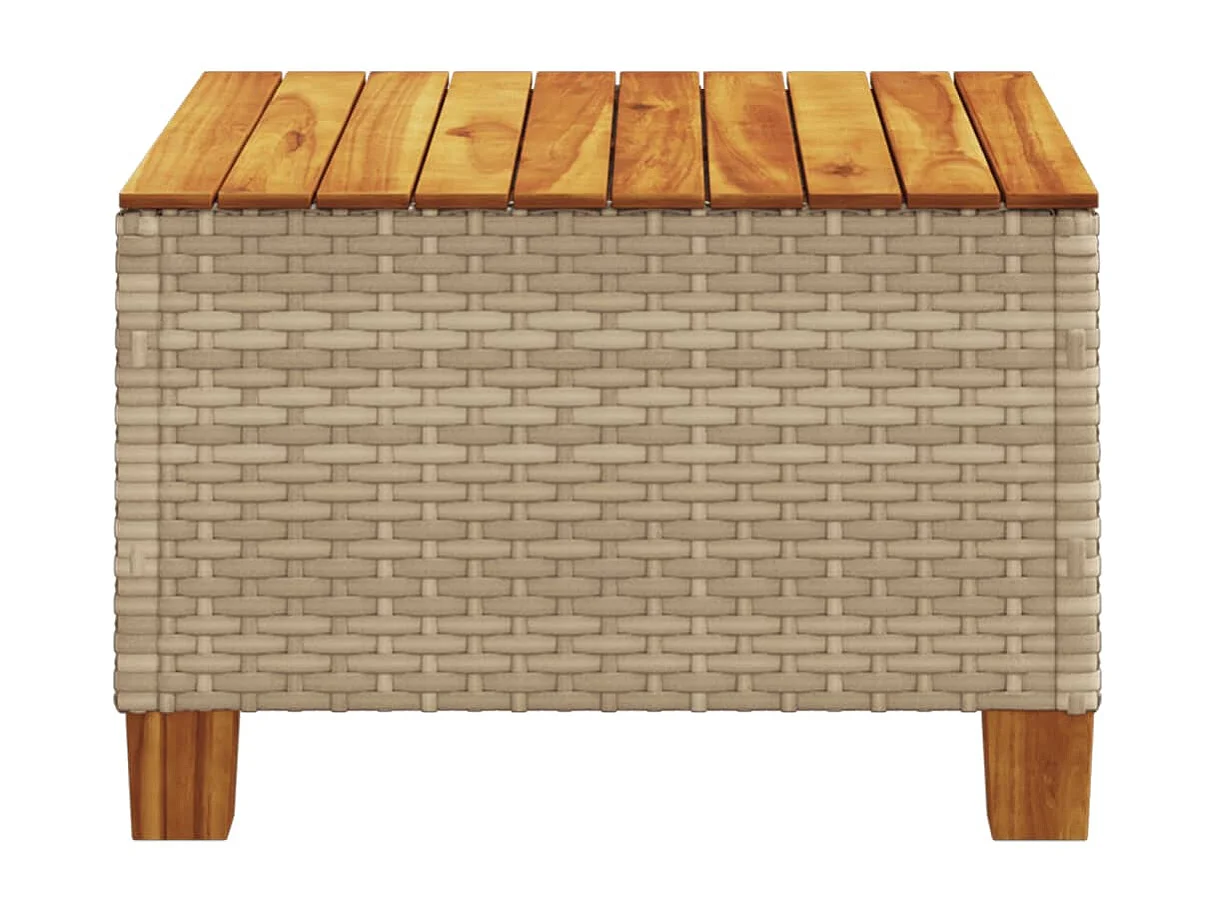 Mesa de jardín beige 55x55x36 cm resina trenzada y madera de acacia