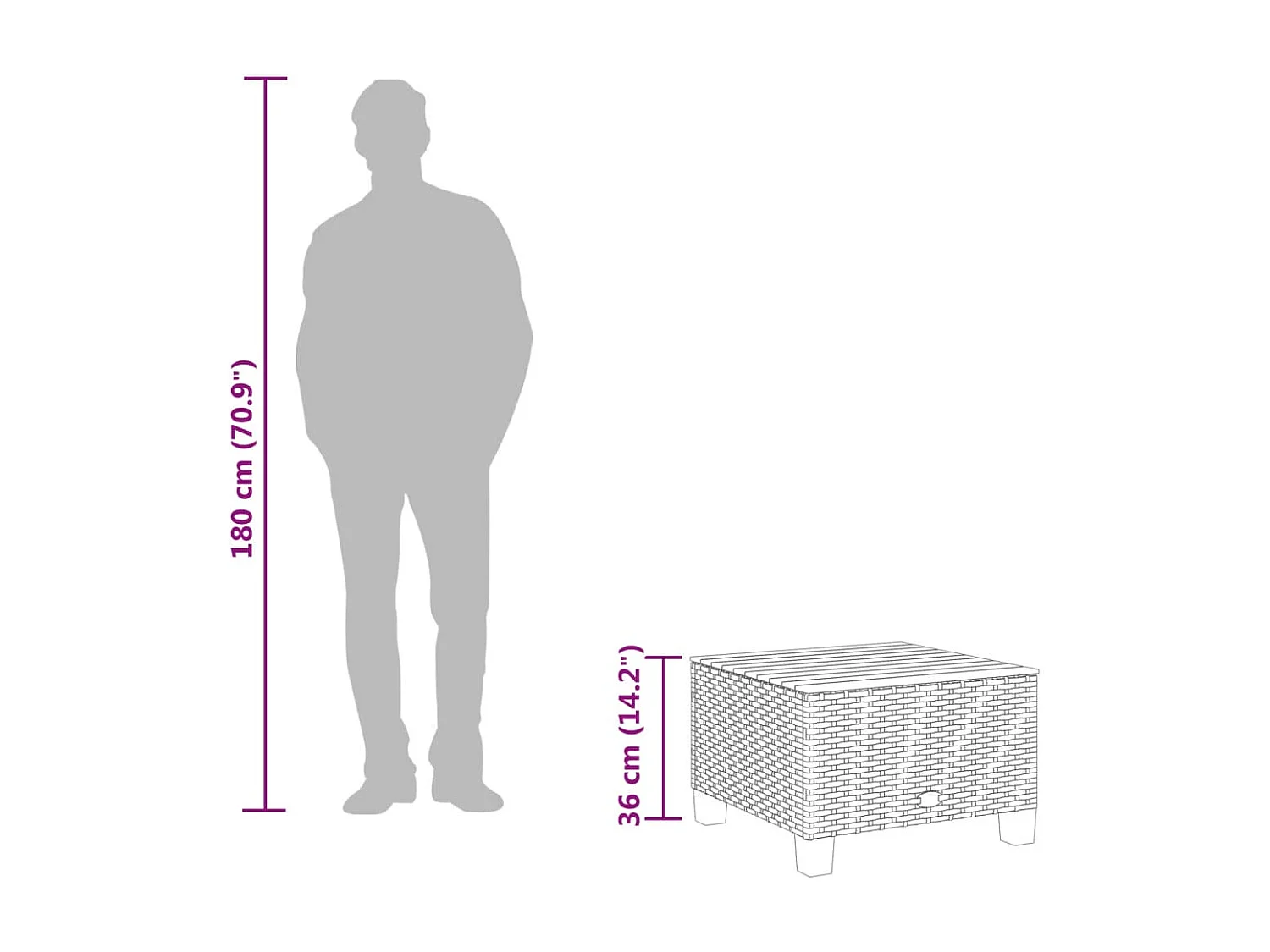 Mesa de jardín beige 55x55x36 cm resina trenzada y madera de acacia