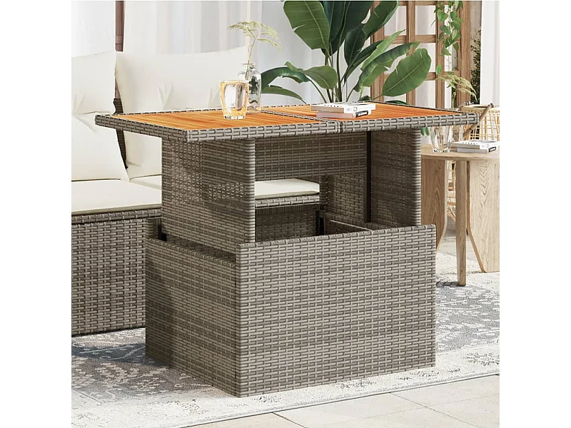 Mesa de jardín gris 100x55x73 cm resina trenzada y madera de acacia