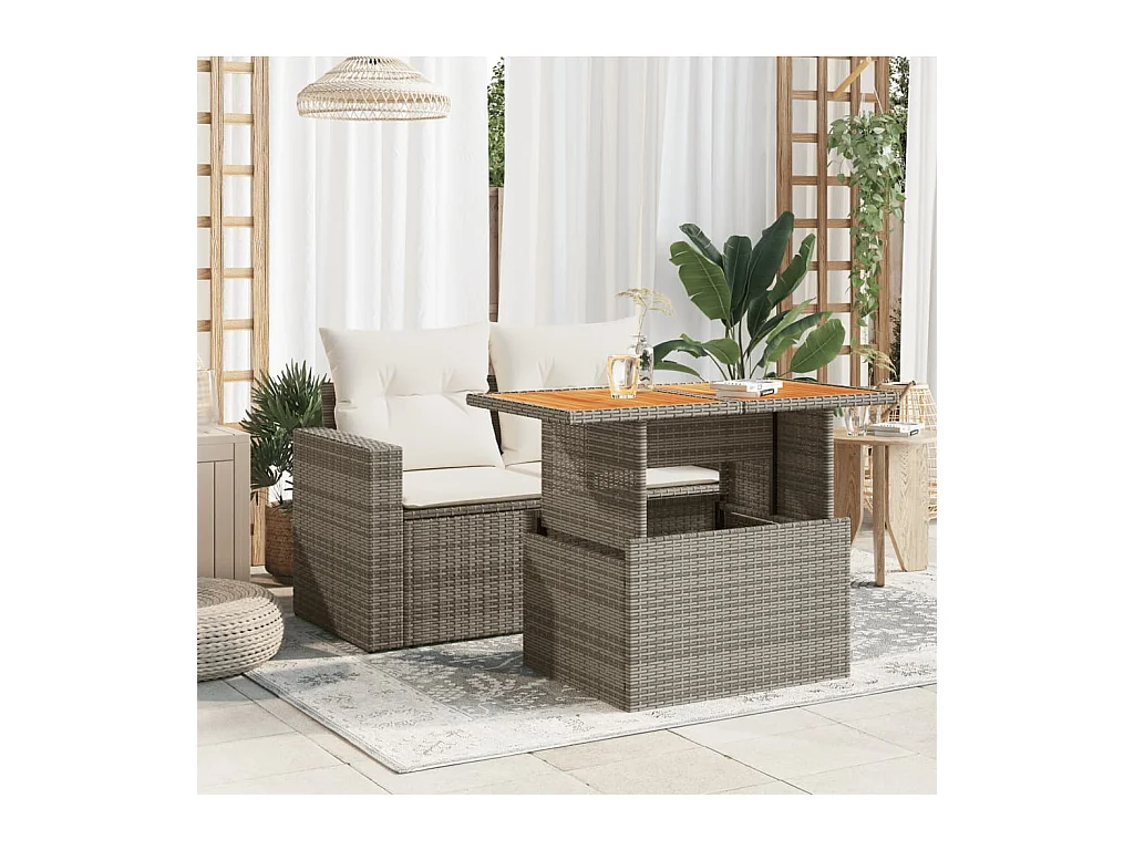 Grijze tuintafel 100x55x73 cm gevlochten hars en acaciahout