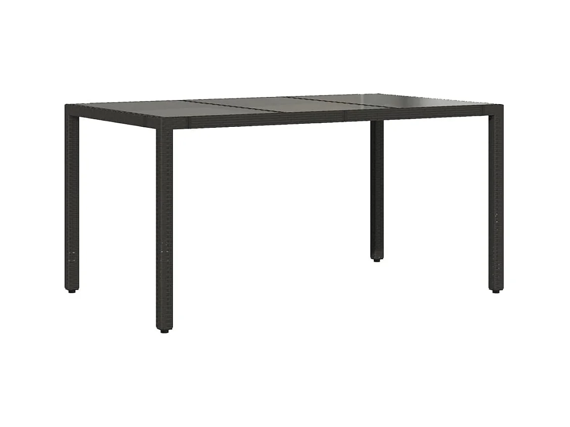 Mesa de jardín con tapa de cristal, color negro, 150x90x75cm, resina trenzada