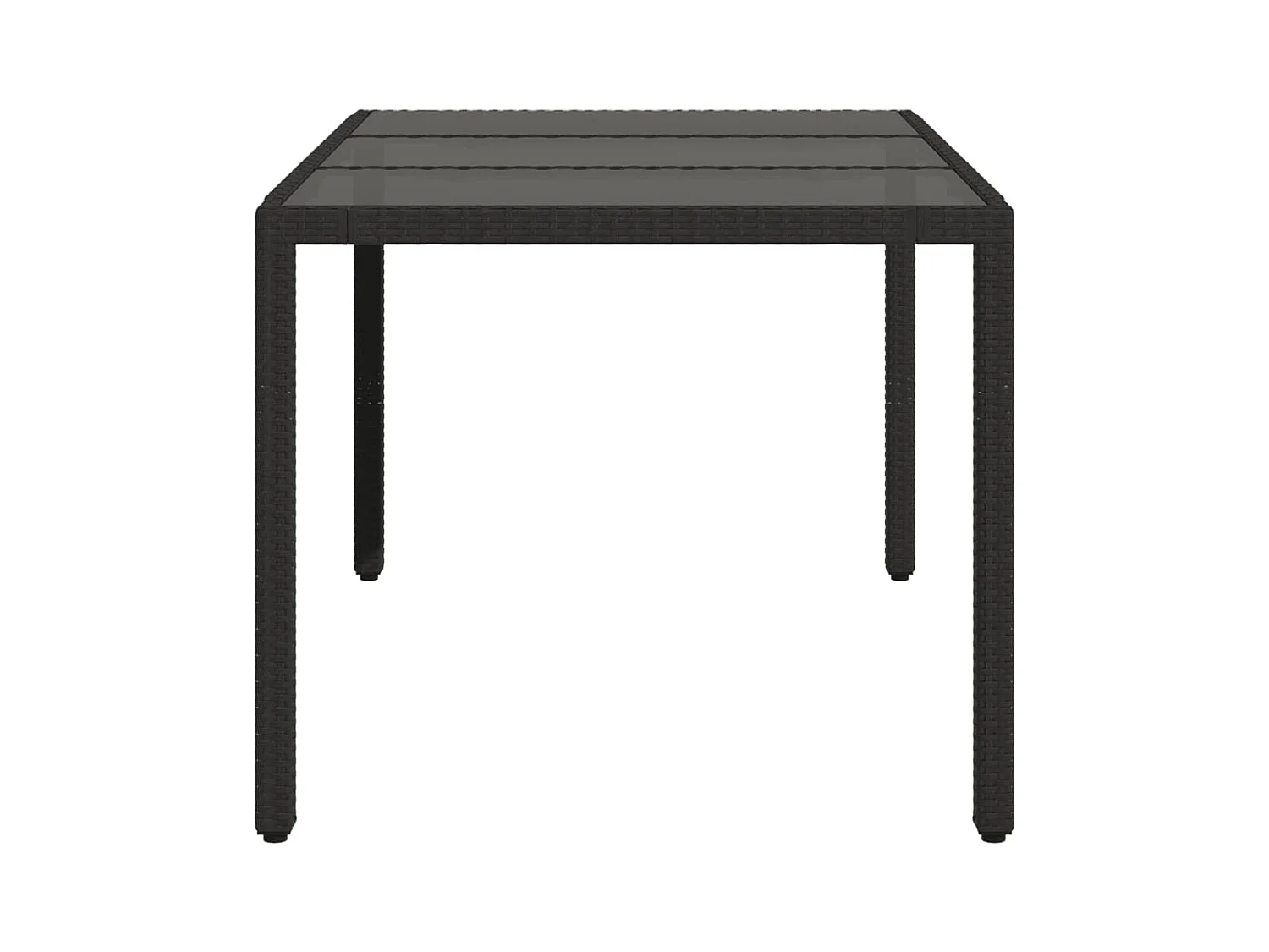 Mesa de jardín con tapa de cristal, color negro, 150x90x75cm, resina trenzada