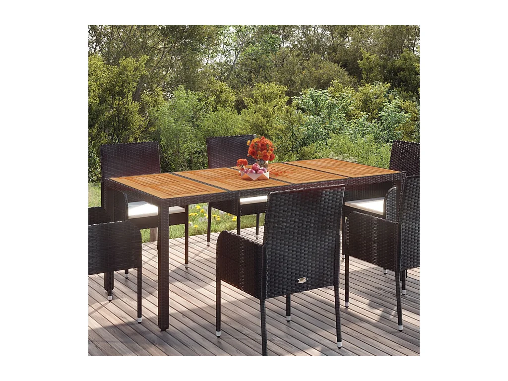 Table de jardin dessus en bois Noir 190x90x75 cm Résine tressée