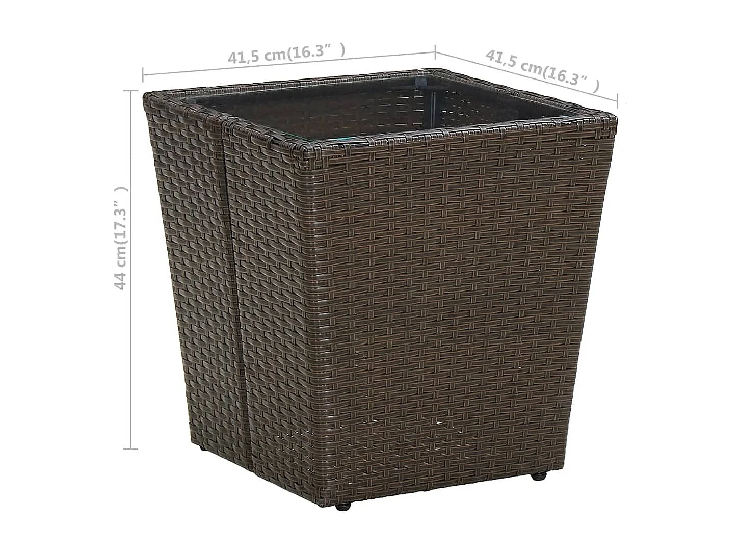Bruine theetafel 41,5x41,5x44 cm Wicker hars gehard glas