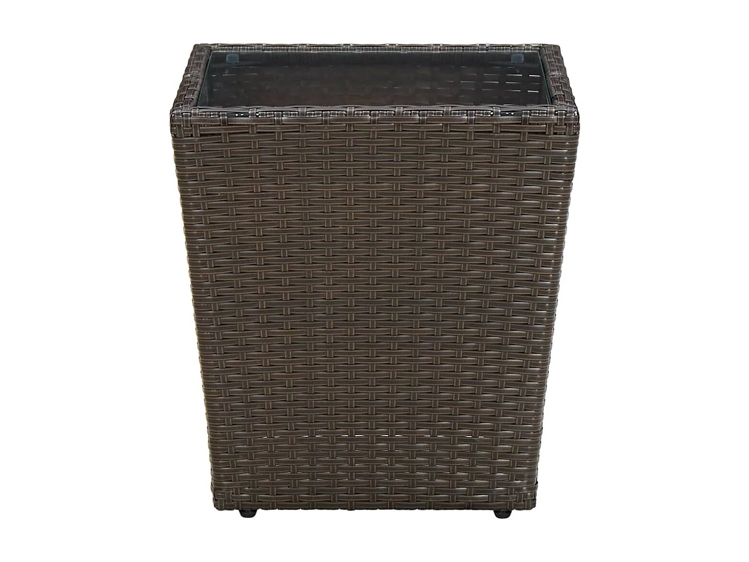 Tavolino da tè marrone 41,5x41,5x44 cm in resina vimini e vetro temperato