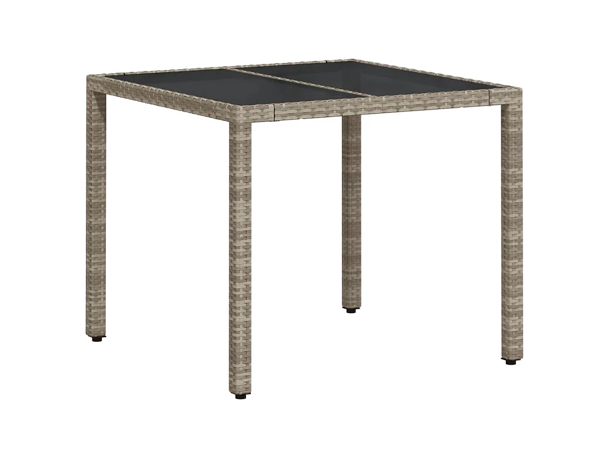 Tuintafel met lichtgrijs glazen blad en gevlochten hars