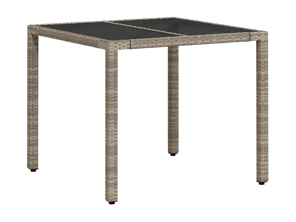 Tavolo da giardino con piano in vetro grigio chiaro e resina intrecciata