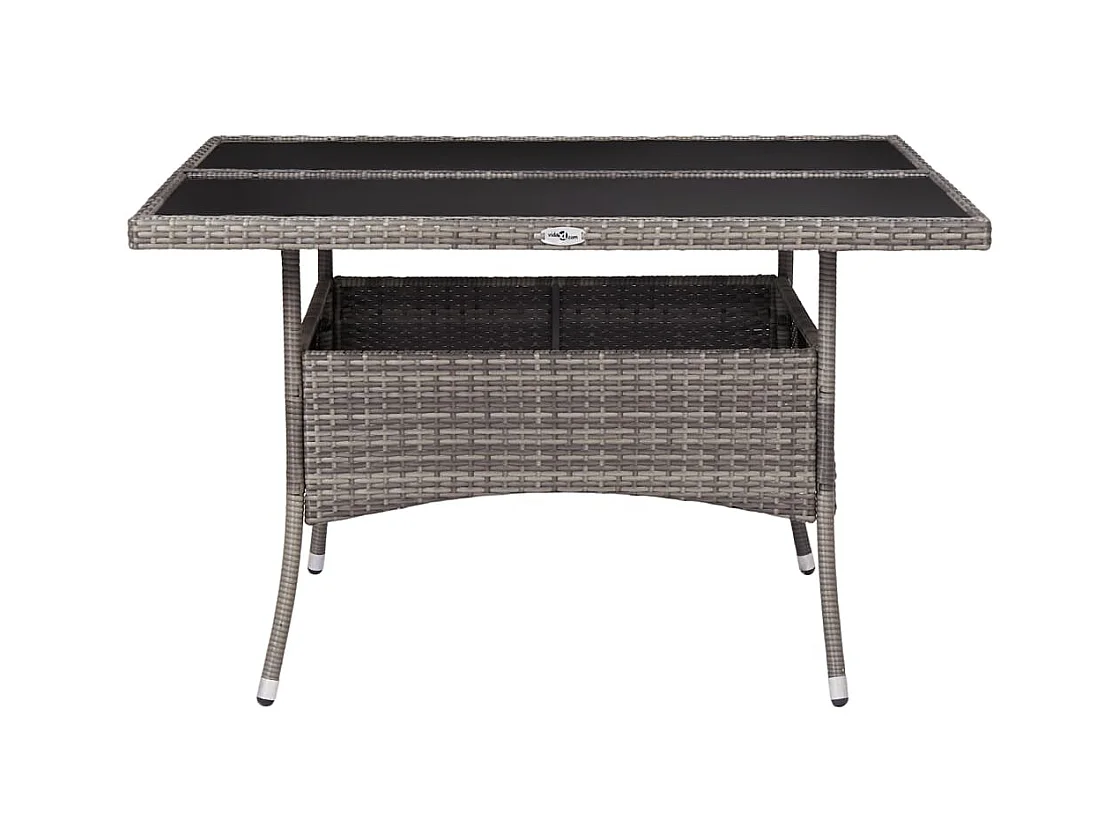 Eettafel voor buiten, grijs, van kunsthars, riet en glas