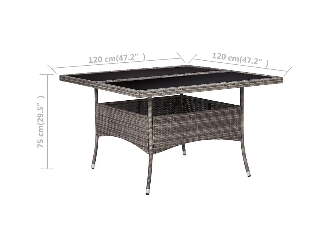 Eettafel voor buiten, grijs, van kunsthars, riet en glas