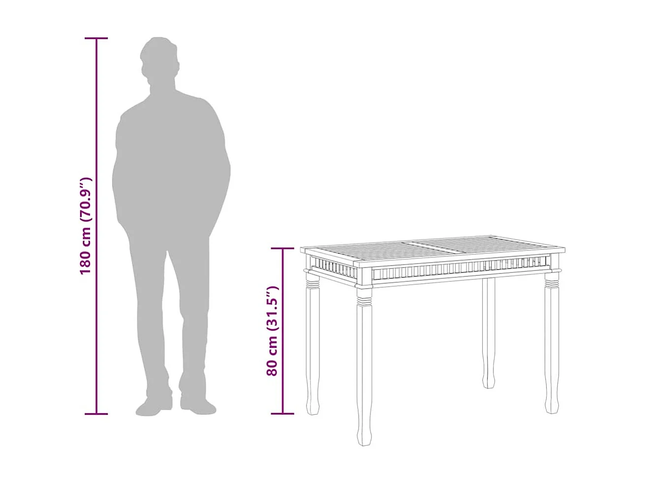 Mesa de comedor de jardín 110x65x80 cm madera maciza de teca