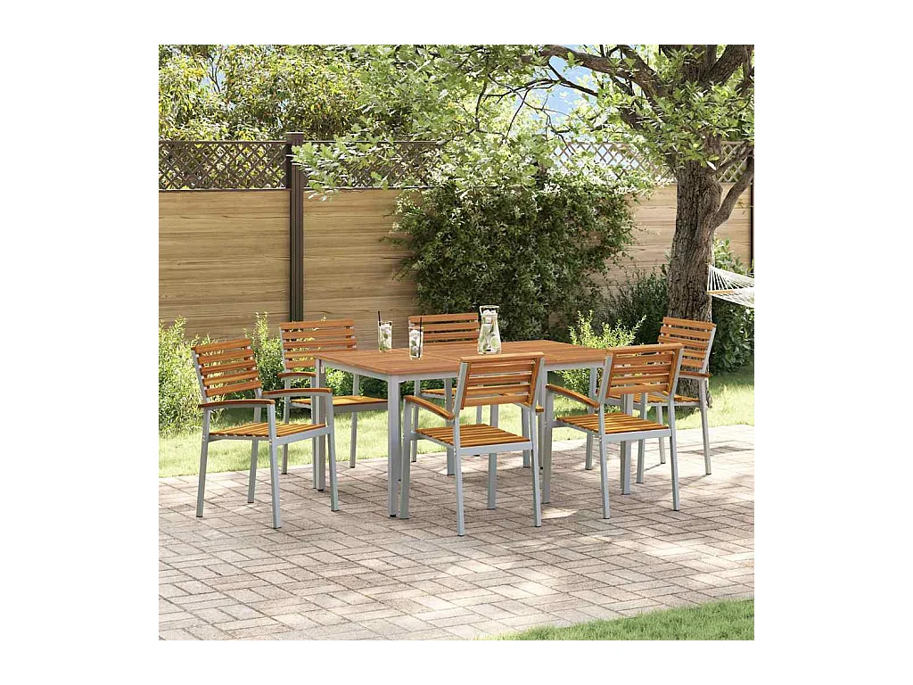 Ensemble de salle à manger pour jardin 7 pcs Gris et marron