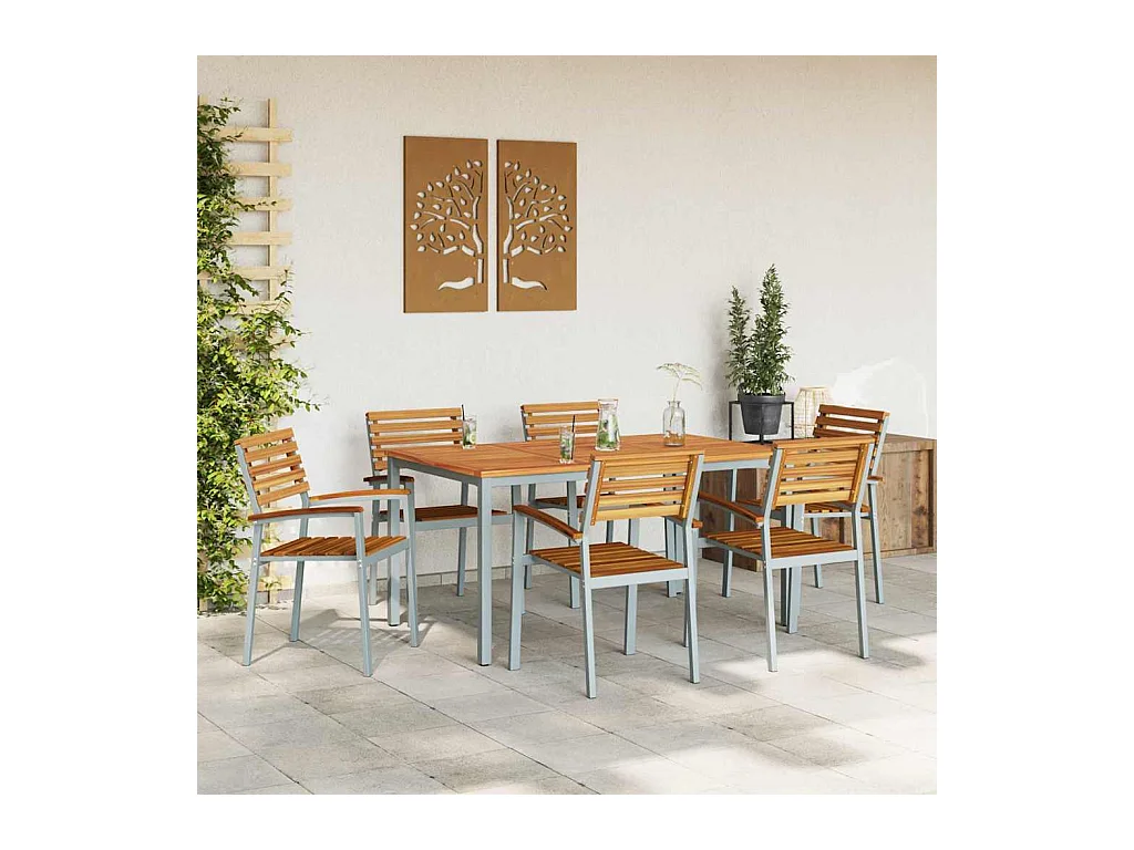 Ensemble de salle à manger pour jardin 7 pcs Gris et marron