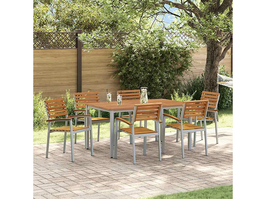 Ensemble de salle à manger pour jardin 7 pcs Gris et marron