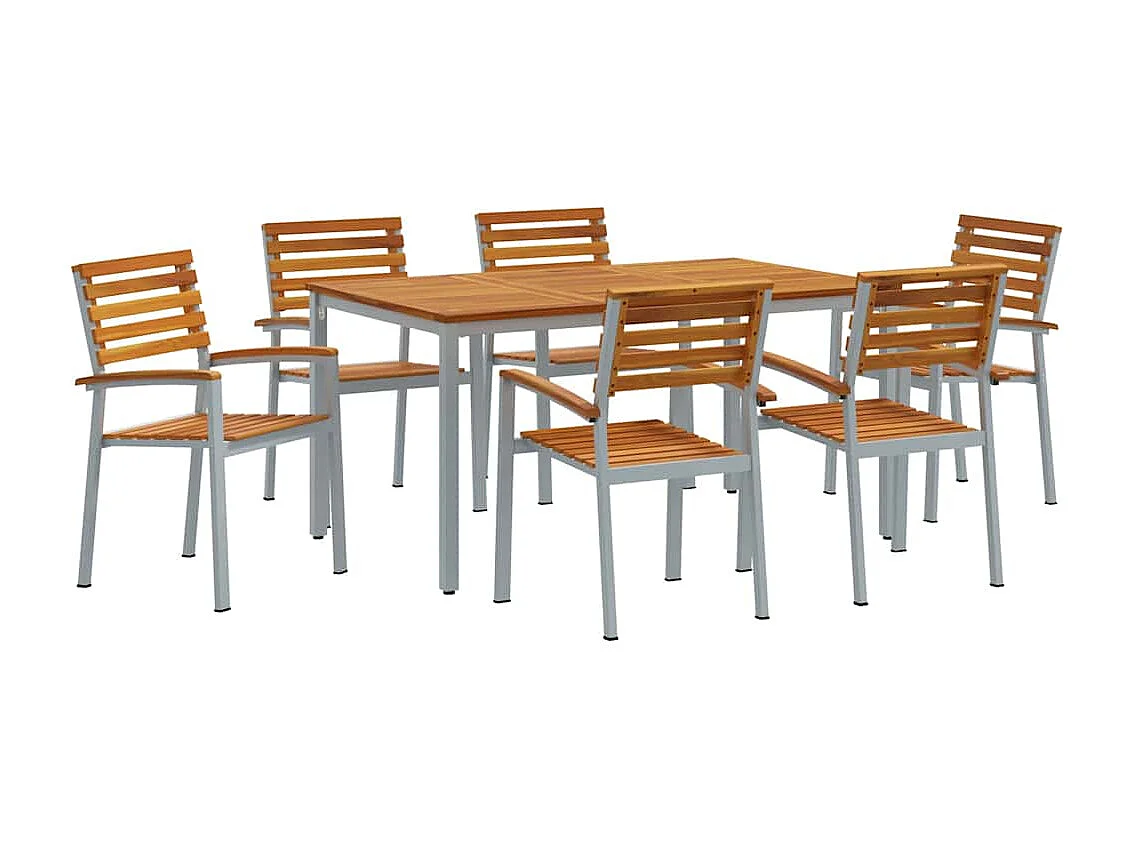Ensemble de salle à manger pour jardin 7 pcs Gris et marron