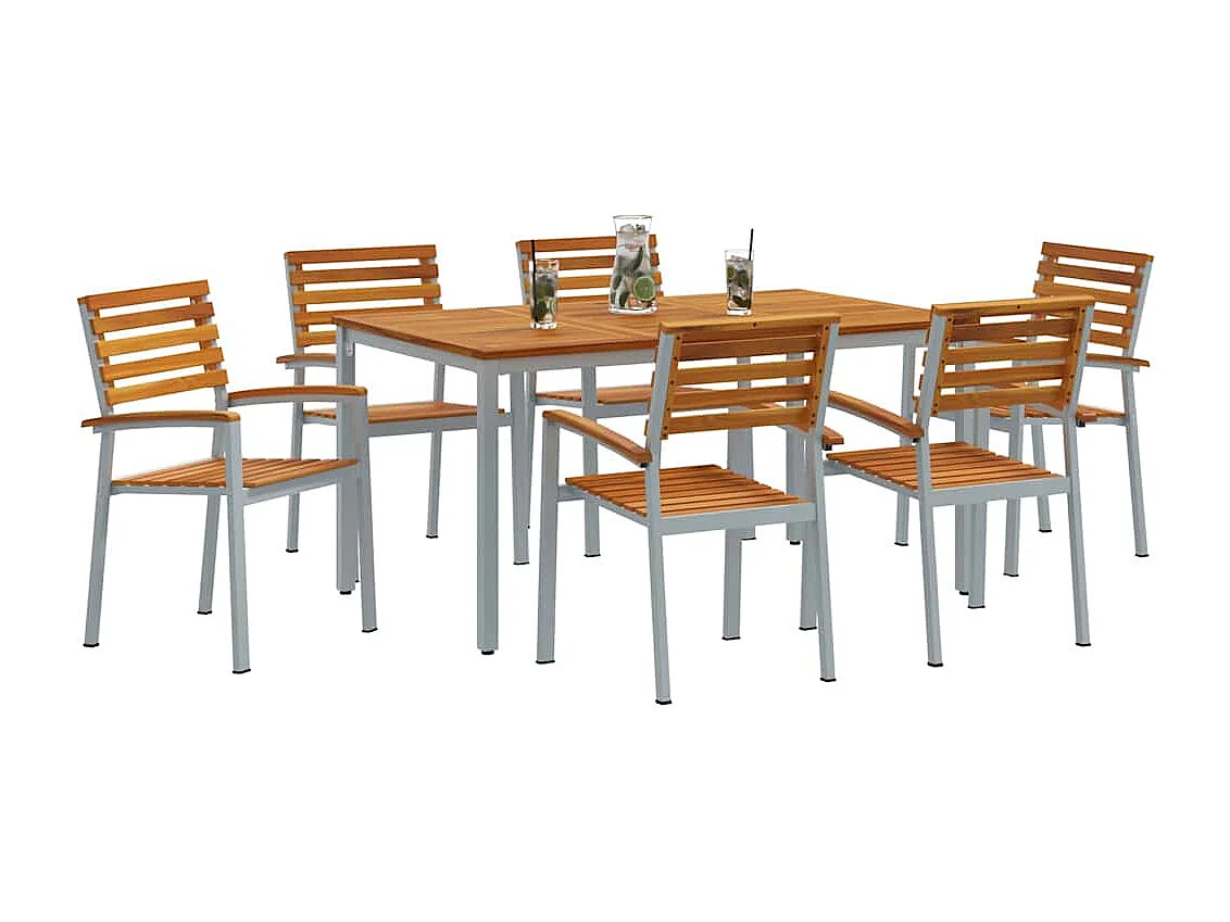 Ensemble de salle à manger pour jardin 7 pcs Gris et marron