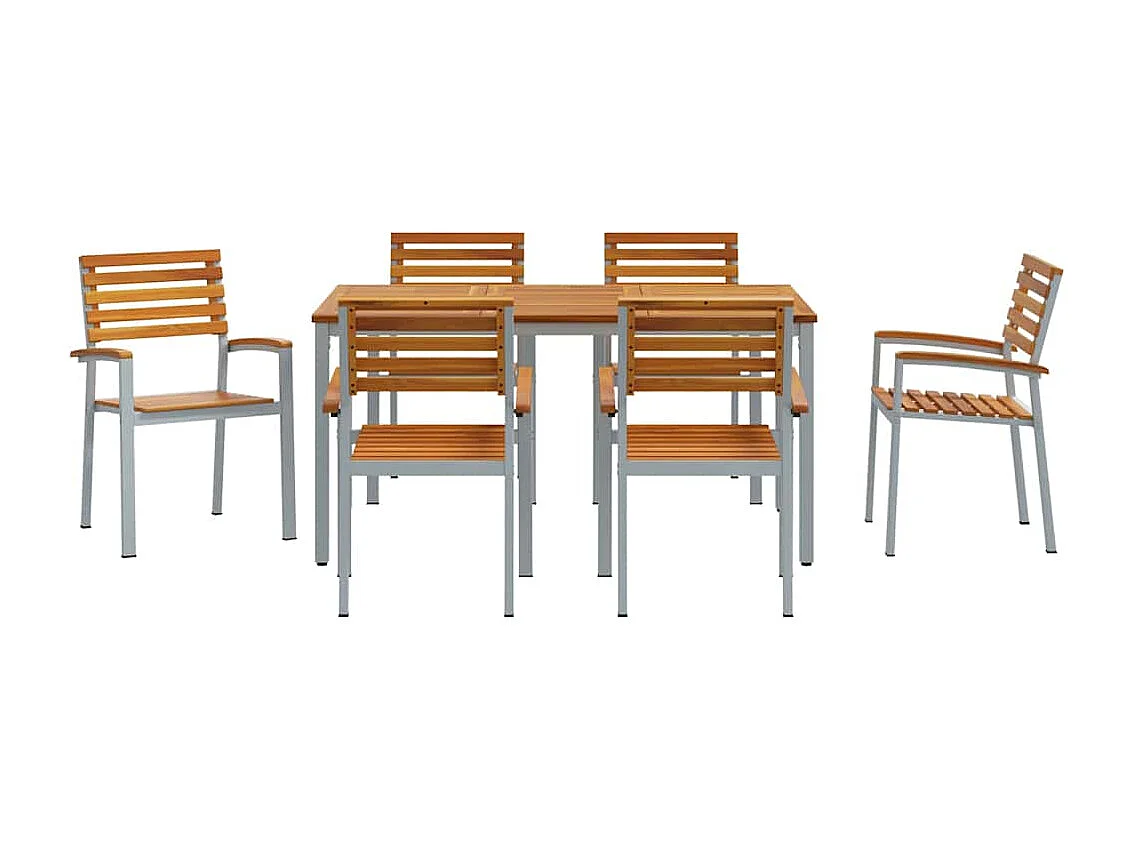 Ensemble de salle à manger pour jardin 7 pcs Gris et marron