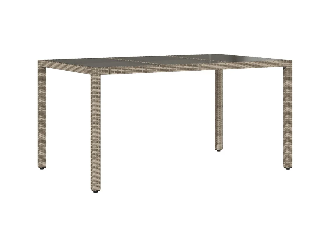 Tuintafel met glazen blad, grijs, 150x90x75cm, geweven hars
