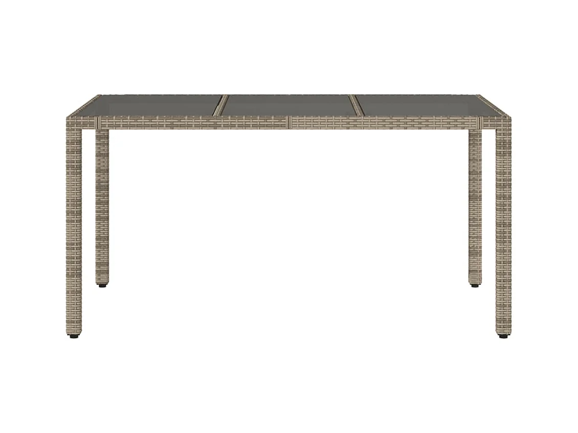 Tuintafel met glazen blad, grijs, 150x90x75cm, geweven hars