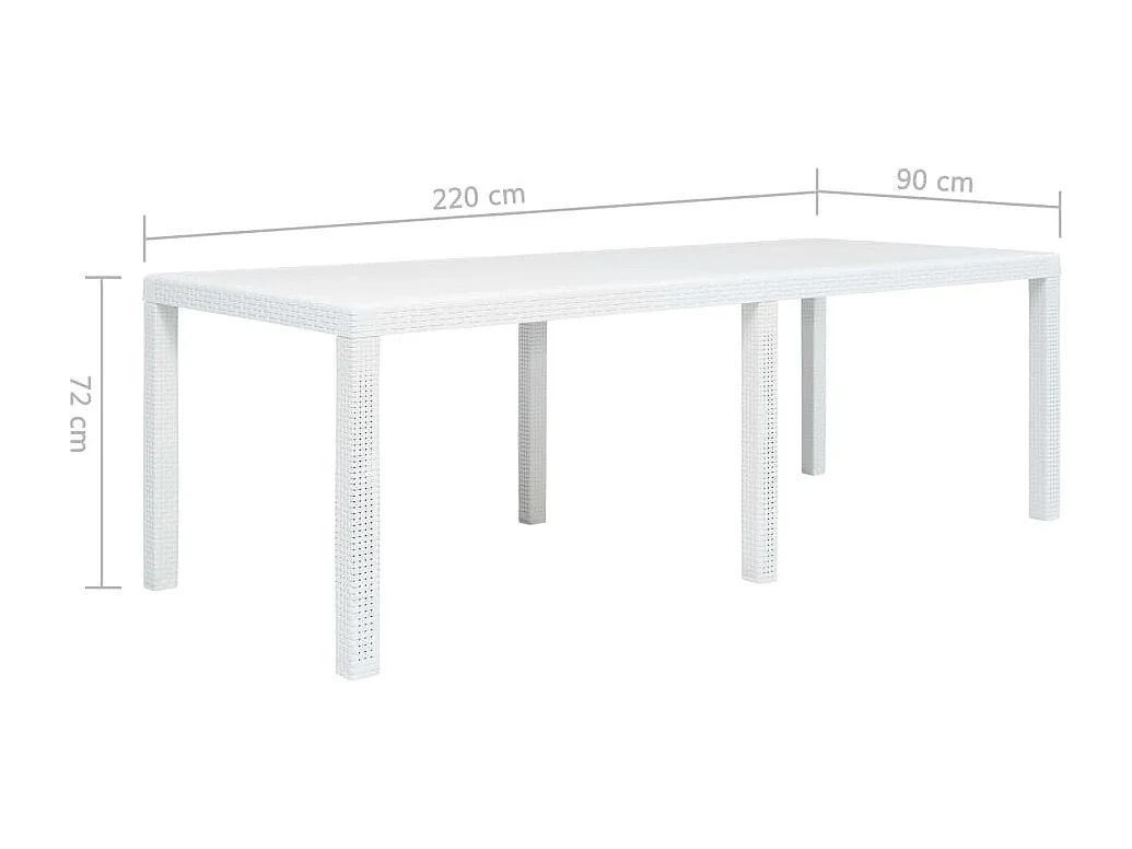 Tavolo da giardino Bianco 220x90x72 cm Plastica Effetto Rattan