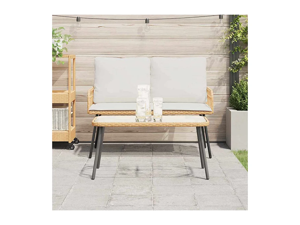 Table basse Marron et Noir 90 x 45 x 43 cm Poly Rattan et verre