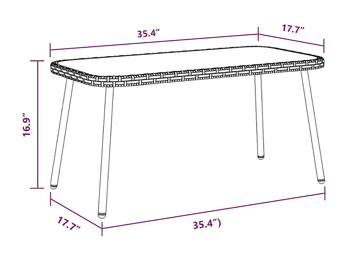 Table basse Marron et Noir 90 x 45 x 43 cm Poly Rattan et verre