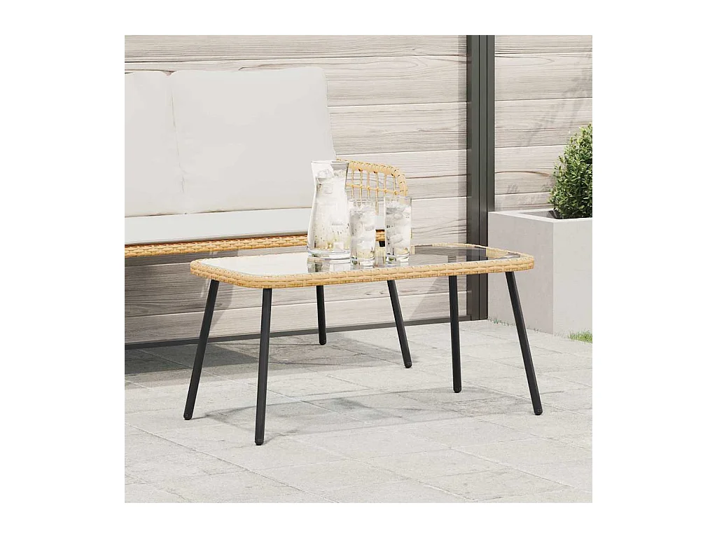 Table basse Marron et Noir 90 x 45 x 43 cm Poly Rattan et verre