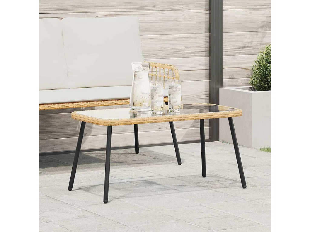 Table basse Marron et Noir 90 x 45 x 43 cm Poly Rattan et verre