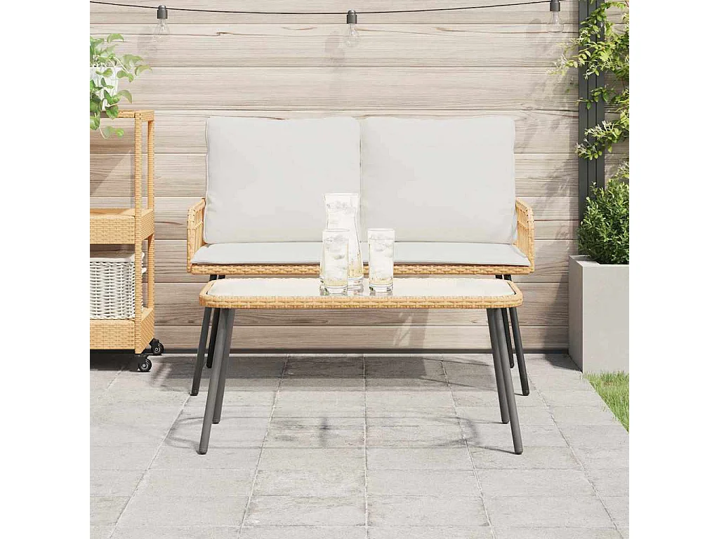 Table basse Marron et Noir 90 x 45 x 43 cm Poly Rattan et verre