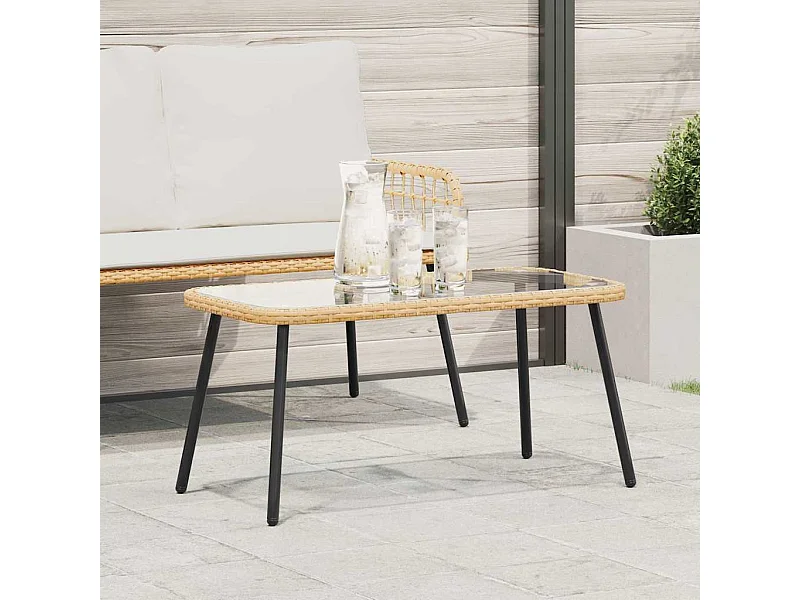 Table basse Marron et Noir 90 x 45 x 43 cm Poly Rattan et verre