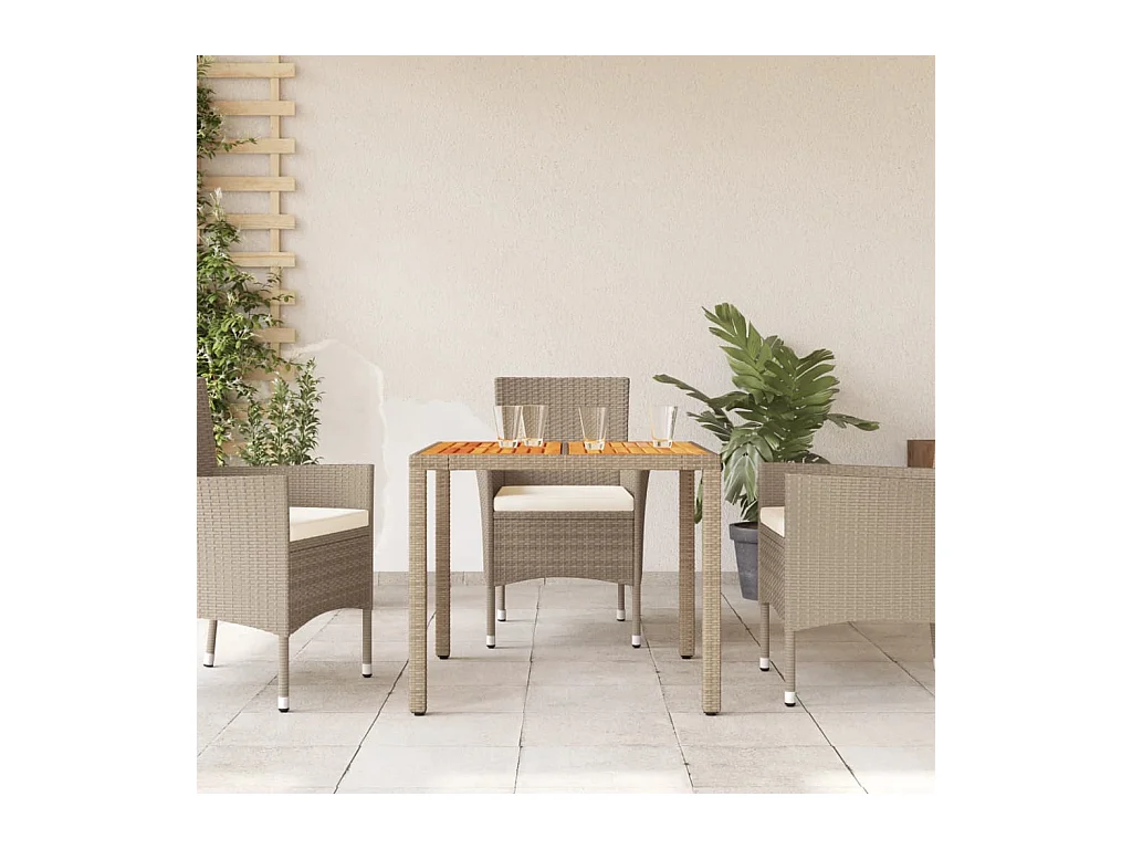 Beige tuintafel 90x90x75 cm gevlochten hars en acaciahout