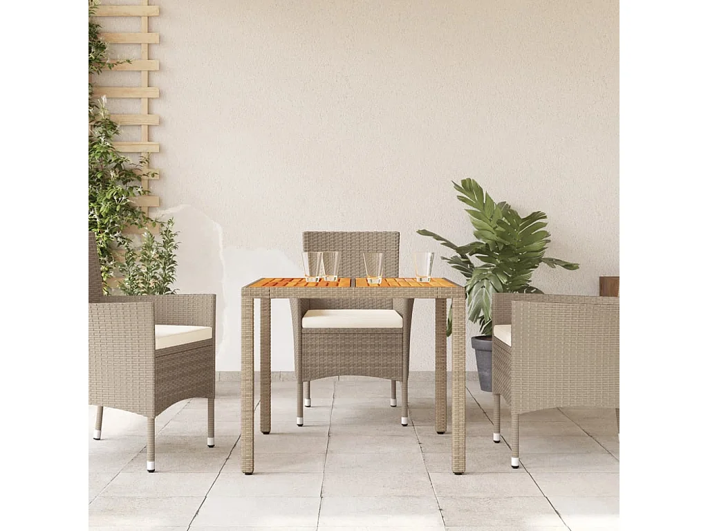 Tavolo da giardino beige 90x90x75 cm in resina intrecciata e legno di acacia