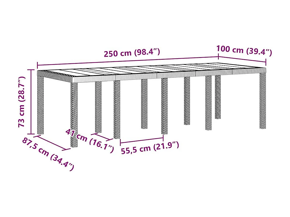 Table de Jardin Gris clair 250 x 100 x 73 cm polyrotin