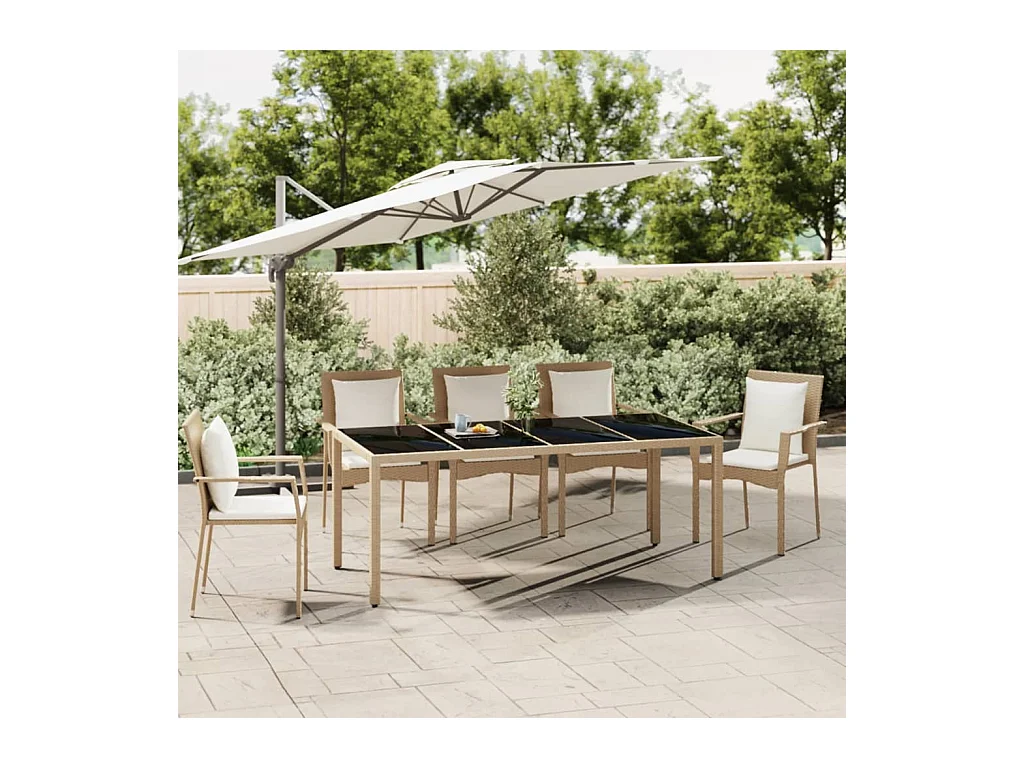 Tuintafel met glazen blad, geweven hars en gehard glas