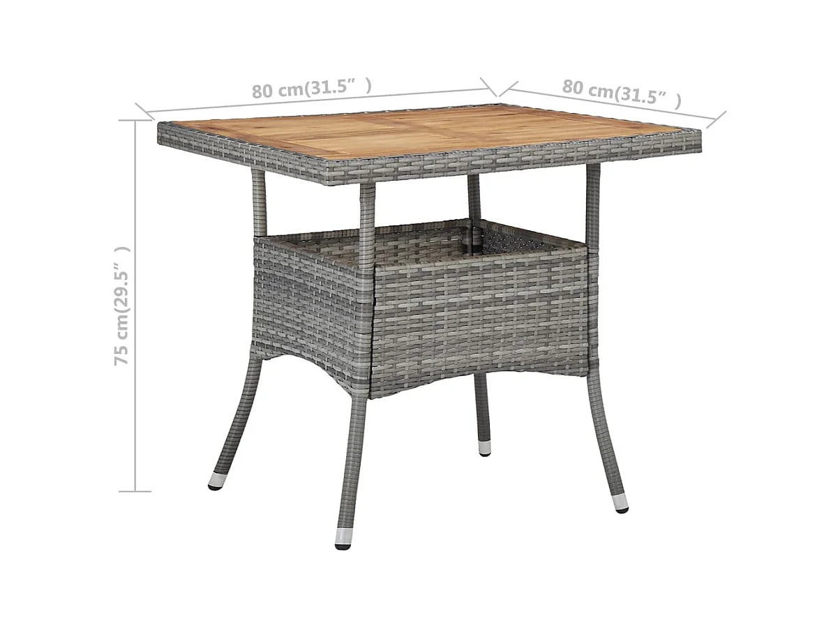 Grijze buitentafel van kunstharsriet en massief acaciahout