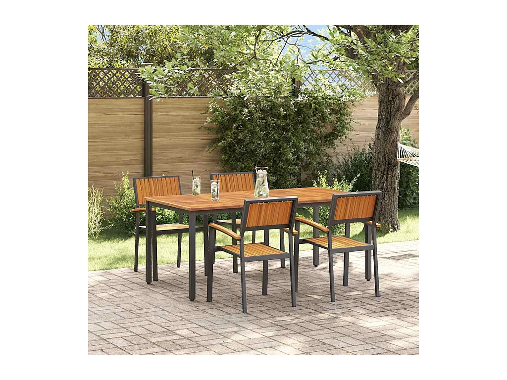 Set da pranzo da giardino 5 pezzi nero e marrone