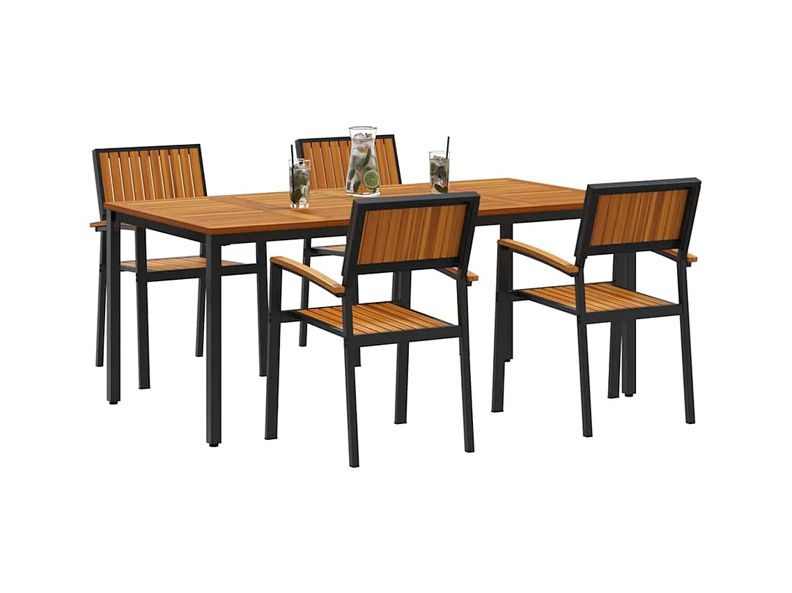 Set da pranzo da giardino 5 pezzi nero e marrone