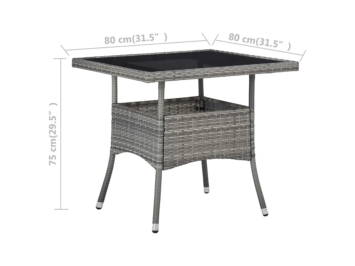 Eettafel voor buiten, grijs, van kunsthars, riet en glas