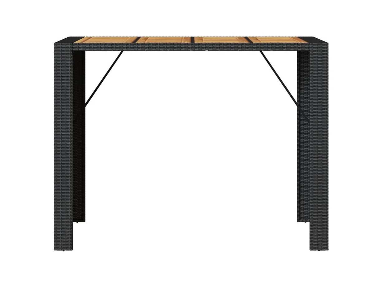 Mesa de bar de jardín con tablero de madera de acacia y resina tejida.